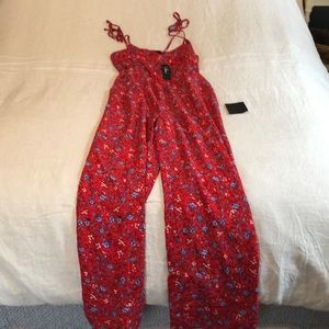 Lulu’s Blooming Bliss Red Floral Print Tie-Strap Jumpsuit